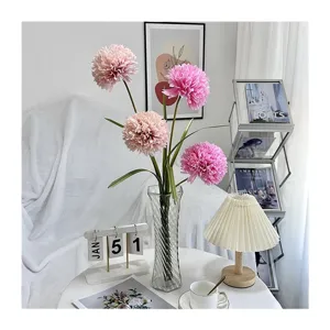 Artificial pink snowball flower bouquet Nordic home decor glass vase floral arrangement