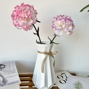 Artificial carnation flowers in white vase home decor photography prop bouquet arrangement