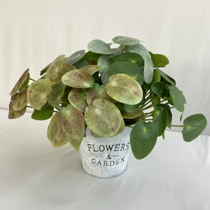 3D Mirror Leaf Artificial Green Plants Potted Simulation Forest Style Home Office Decor Desktop Ornament Faux Foliage Bonsai