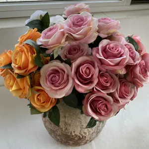 Artificial Rose Flowers Bouquet Sanded Fabric Fake Flowers For Home Living Room Wedding Party Decorative Floral Arrangement