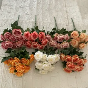 Artificial rose bouquet 10 heads silk flowers home decor wholesale detail display view