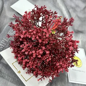 Artificial Baby's Breath Flower Bouquet Burgundy Red Fake Flowers for Wedding Floral Decor