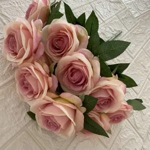 Artificial rose bouquet 10 heads pink fake flowers for home decor wedding party table centerpiece