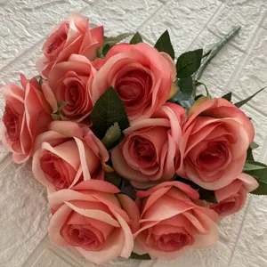 Artificial rose bouquet pink silk flowers home decor wedding party floral arrangement