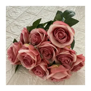Artificial rose flower bouquet faux pink roses for home living room decor party