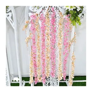 Flores colgantes artificiales enredaderas de seda glicinia para decoración de boda vista principal