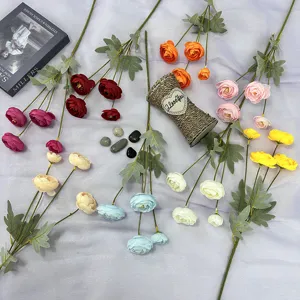Künstliche 4-Kopf Ranunkeln Seidenblumen für Heimdekoration, Hochzeitssträuße und Blumenarrangements.