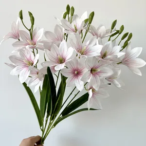 Fiori di magnolia artificiali bouquet a 5 rami finta seta per decorazione di nozze