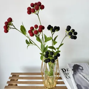 Artificial Plastic Wild Fruit Branch Long Stem Fake Berries Green Leaves Home Living Room Flower Arrangement