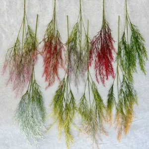 Artificial weeping grass hanging plant branch, realistic faux foliage for floral decor.