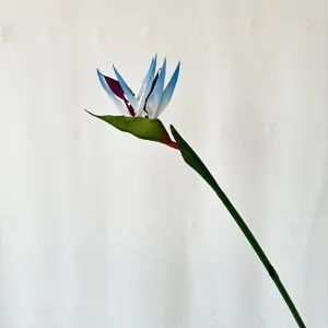 Artificial blue bird of paradise flower single stem for home decor and photography prop.