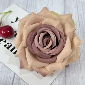 Artificial silk rose flower head champagne pink gradient for wedding party home floral decor detail