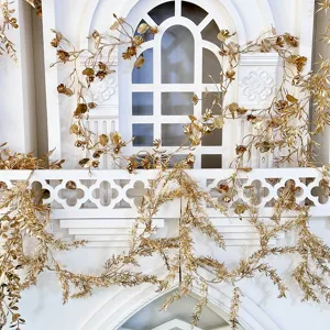 Guirlanda colgante de vid de flores artificiales doradas para decoración de bodas y fiestas.