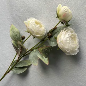 Nahaufnahme künstliche 3-Kopf Ölgemälde Pfingstrose Blumen Zweig für Heimdekoration.