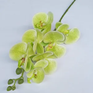 Detail view of artificial phalaenopsis orchid flower branch for home decor and wedding.