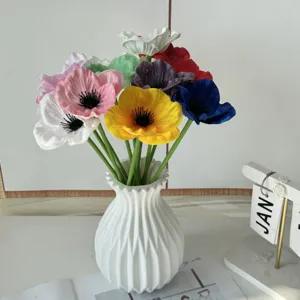 Colorful artificial poppy flower bouquet with white ceramic vase for home decor and party props