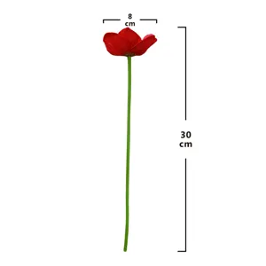 Artificial poppy flower single red fake flower stem home decor photography prop 30cm