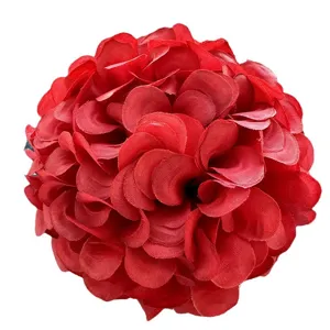 Red artificial silk flower head fabric floral ball for wedding table party DIY home decor crafts