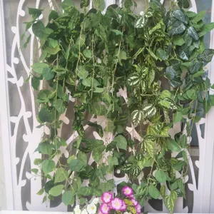 Artificial Hanging Vines Fake Greenery Garland 7-Fork Leaf Plant For Wedding Home Wall Indoor Outdoor Decoration