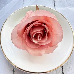 Artificial rose flower head pink silk floral for wedding party home table decoration craft diy
