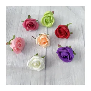 Artificial rose flower heads bulk for wedding decoration, assorted colors fabric rose buds.
