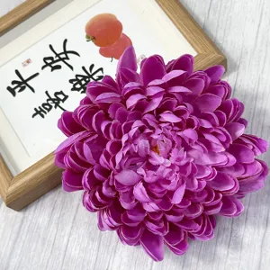 Purple artificial chrysanthemum flower head for hotel mall window decoration floral display