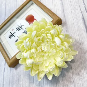 Artificial yellow chrysanthemum flower head for hotel mall window home floral decor ornament