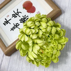 Green artificial chrysanthemum flower head for home decor, wedding, and wall floral arrangement.