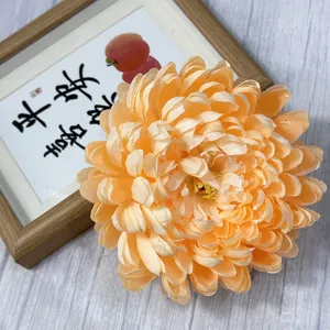 Artificial orange chrysanthemum flower head silk floral decor for wall arrangement display