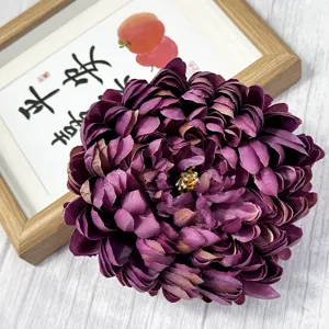 Artificial purple chrysanthemum flower head for hotel home wedding decor floral arrangement crafts