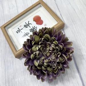 Artificial chrysanthemum flower head dark purple fake flower for hotel decor display.