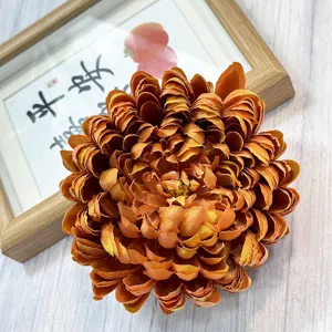 Artificial orange chrysanthemum flower head for home hotel wedding wall decor 1pcs