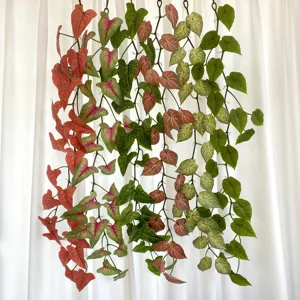 Artificial hanging vine with colorful caladium leaves, 1.2m fake plant for home decor.
