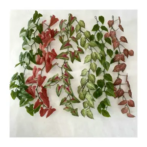 Artificial caladium leaf vines fake green plants hanging wall decor for office home room
