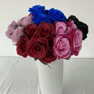 Artificial rose bouquet with white vase colorful silk flowers for wedding home decor