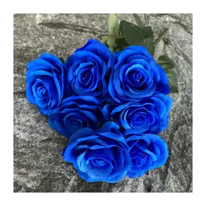 Artificial blue rose bouquet 7 heads silk flowers for wedding arch party floral wall decor