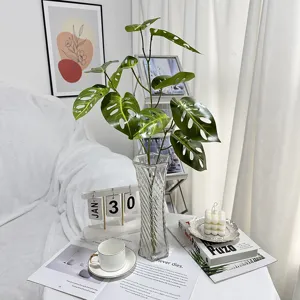 Artificial monstera leaves fake plant branch green foliage for home room decor indoor arrangement