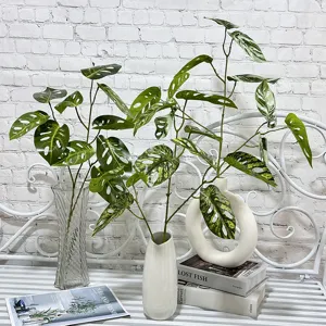 Artificial Plant Leaves Monstera Palm Branch Silk Cloth Fake Foliage For Indoor Home Office Room Decor Greenery Arrangement