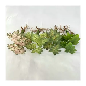 7-head artificial plant leaves fake foliage bundle for home living room decor green