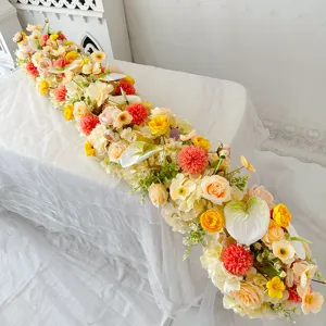 Künstliche Blumen Langer Tischläufer Seide Rose Hortensie Mittelstück Für Hochzeit Party Esstisch Dekor