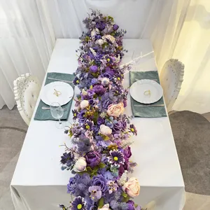 Chemin de table de fleurs artificielles violettes arrangement floral pour mariage et décor