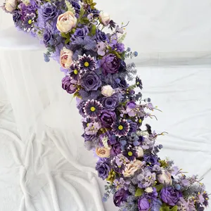 Arche de fleurs artificielles violettes pour fond de mariage, décoration florale pivoine.