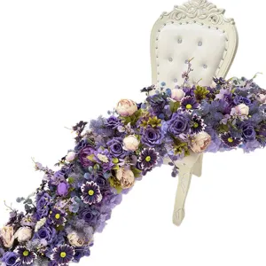 Arche de fleurs violettes artificielle décoration de fond de mariage élégantes roses et marguerites