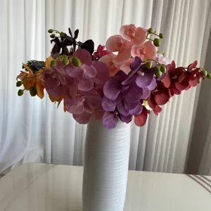 Artificial orchid flowers bouquet in white vase faux moth orchid home decor floral arrangement