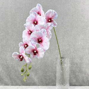 Kunstmatig Phalaenopsis orchidee bloem detail, 9-hoofd thuisdecor bloemstuk in glazen vaas.