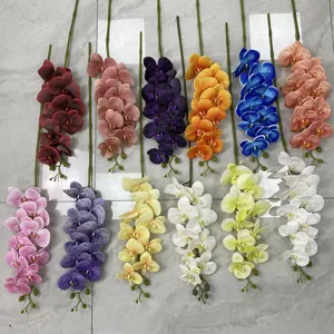 Artificial 9-head Phalaenopsis orchids for home wedding decor, realistic soft touch fake flowers.