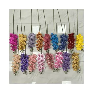 Artificial 9-head 3D Phalaenopsis orchid stems, soft rubber fake flower arrangement for home wedding decor.