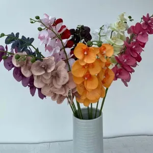 Artificial phalaenopsis orchids bouquet in grey vase fake flower elegant home decor setup