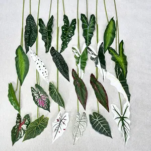 Artificial Green Plant Single Alocasia Leaf Begonia Leaf Caladium Leaf Fake Plant Wall Home Living Room Decor