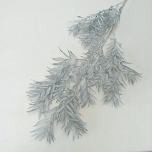Artificial frosted bamboo leaf branch detail, perfect for wedding floral arrangements and home design.